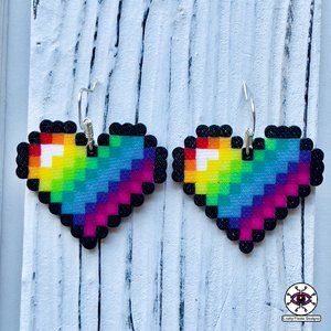 Rainbow Heart Perler Earrings
